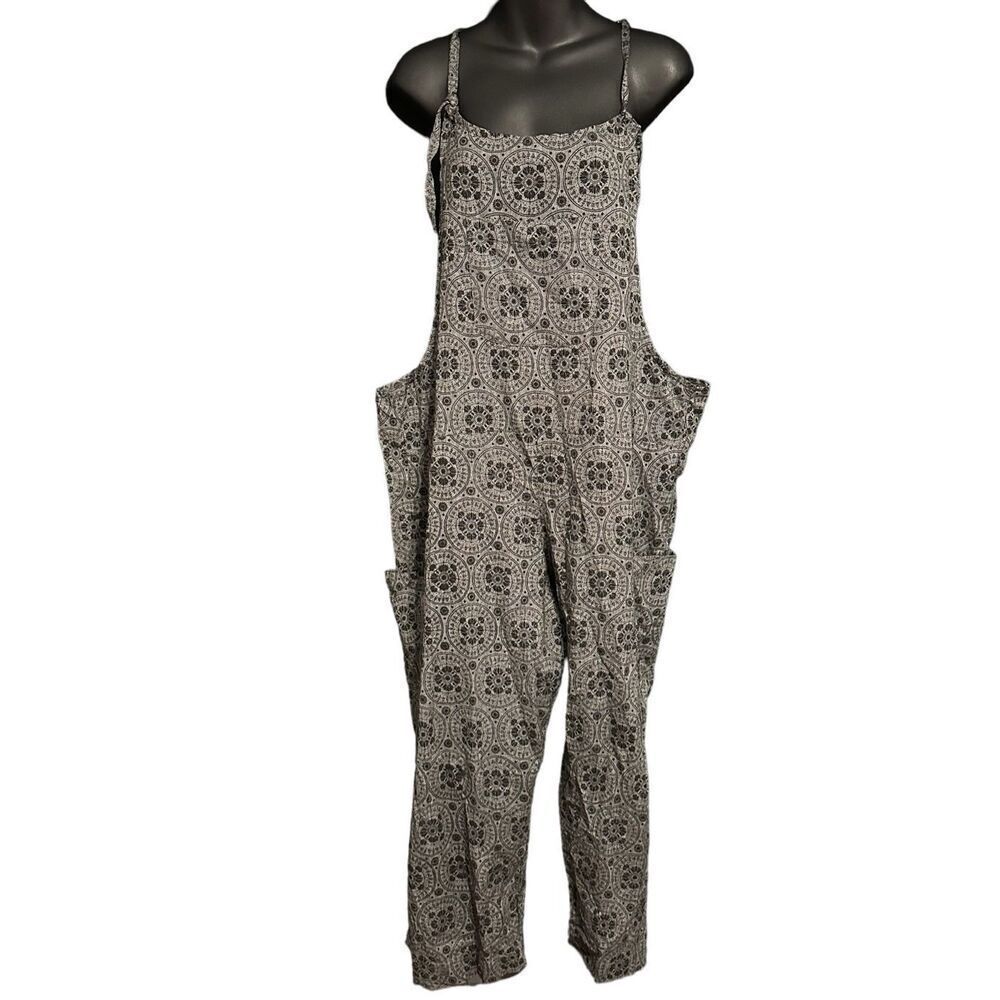 BEAUTIFUL Lakhays Boho Tie Overalls Linen-Like Medallion Wide Leg Lagenlook Ankl